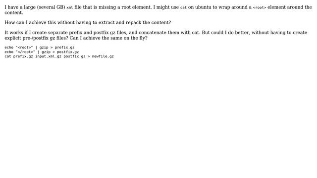Unix & Linux: How to wrap a string around large gzip file? смотреть онлайн