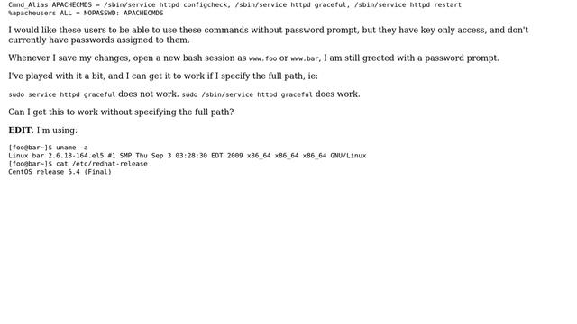 How do I give a group 'service httpd graceful' permission in sudoers without passwd prompt? смотреть онлайн