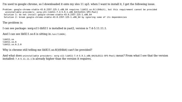 Why google-chrome-stable requires libX11.so.6()(64bit) but this requirement cannot be provided? смотреть онлайн