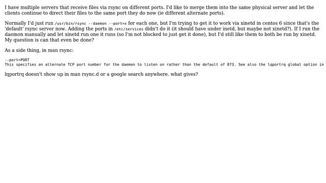 DevOps & SysAdmins: How do I get rsync to listen on two different ports via xinetd? смотреть онлайн
