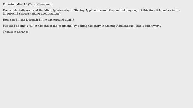Unix & Linux: How to make Mint Update launch in the background on startup? смотреть онлайн