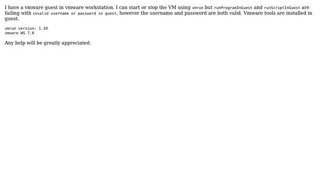 Vmrun runProgramInGuest failing in Debian 6 guest смотреть онлайн