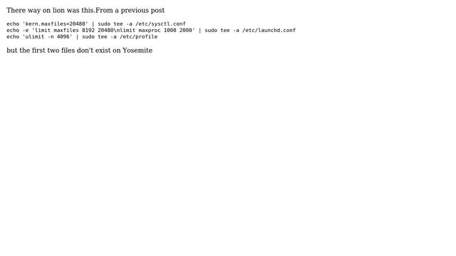 Apple: How do I increase the ulimit -n on 10.10.3? смотреть онлайн