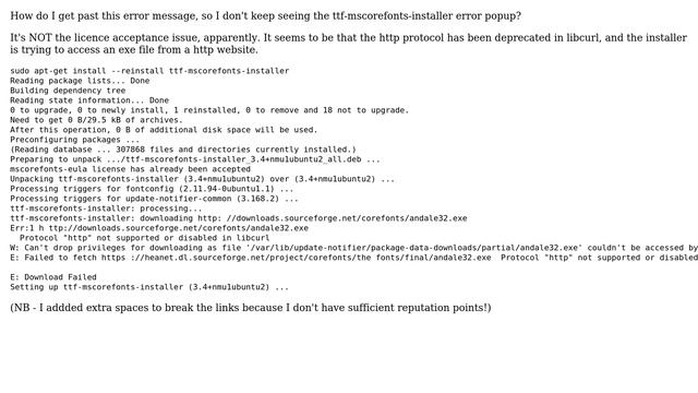 Ubuntu: ttf-mscorefonts-installer data download error popup смотреть онлайн