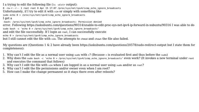 How to edit /proc/sys/net/ipv4/icmp_echo_ignore_broadcasts and similar files and why they can... смотреть онлайн