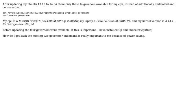 Ubuntu: Ubuntu 14.04 - only performance and powersave governor available (i5 4.gen) смотреть онлайн