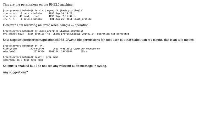 Root is receiving "operation not permitted" error when trying to move a a users .bash_profile смотреть онлайн