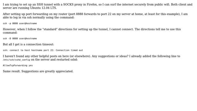 SSH Tunnel can't connect - connection times out, even though regular login works смотреть онлайн