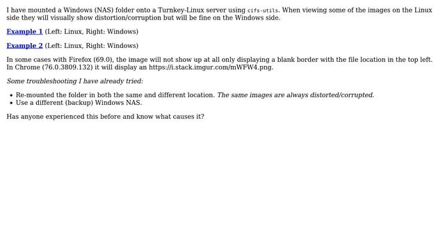 CIFS mounted on Linux from Windows shows corrupt/distorted images смотреть онлайн