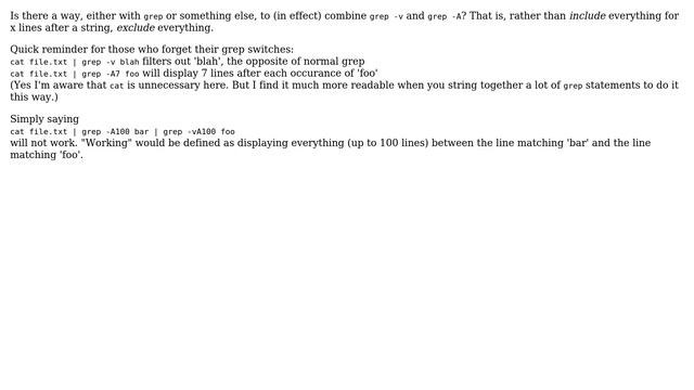 Unix & Linux: Is there a way to get the effect of combining grep -v with grep -A? смотреть онлайн