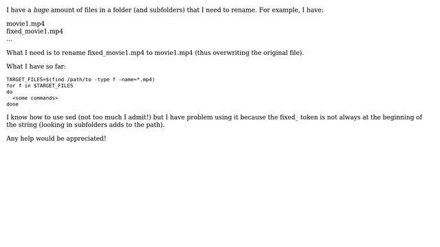 Unix & Linux: Renaming files in a folder (and subfolders) by removing a token in filename смотреть онлайн