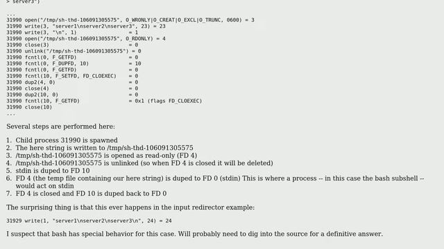 Unix & Linux: Inconsistencies between redirecting input from file, here docs, and here strings смотреть онлайн