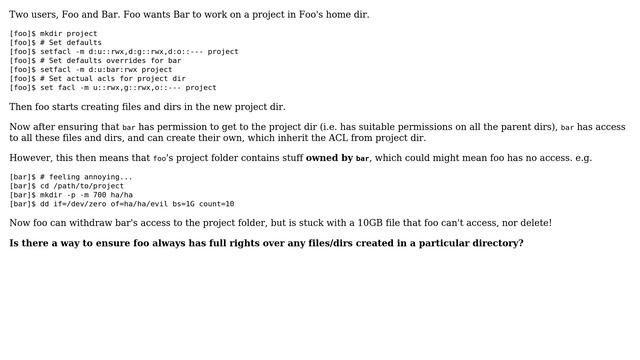 Unix & Linux: How can I use ACL to give one user control over a directory and all its contents? смотреть онлайн