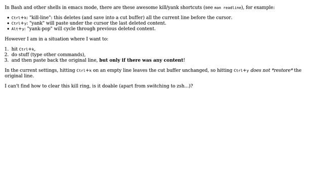 Unix & Linux: Clear the kill ring in Bash (or kill an empty string with Ctrl-k) смотреть онлайн