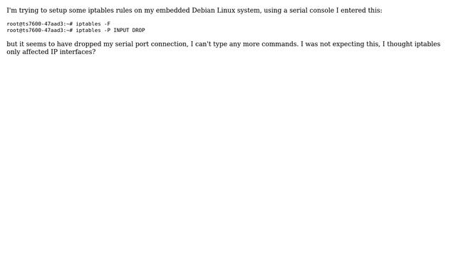 Unix & Linux: Should IP tables rules affect a serial port on Linux смотреть онлайн