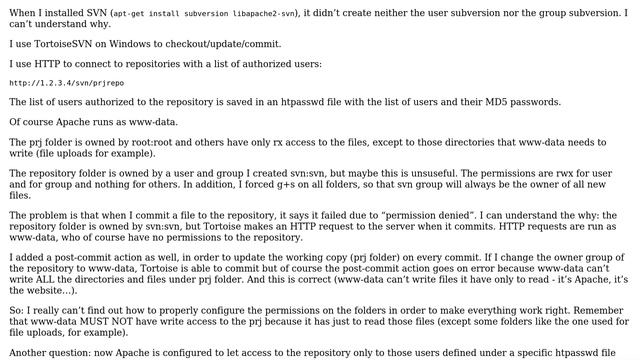 Proper Subversion permissions using HTTP and repository authorization with Linux users смотреть онлайн