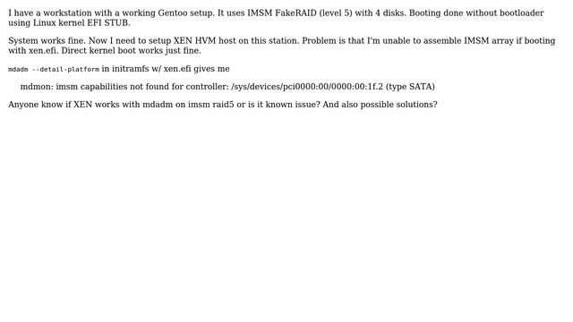 Unix & Linux: Gentoo XEN host + EFI + MDADM + IMSM RAID5 смотреть онлайн