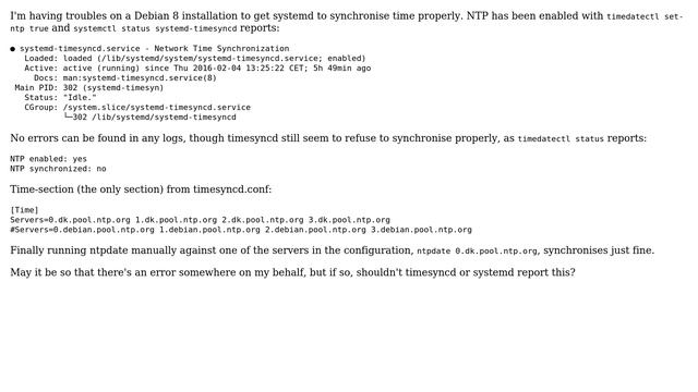 systemd-timesyncd on Debian 8 (fails silently?) смотреть онлайн