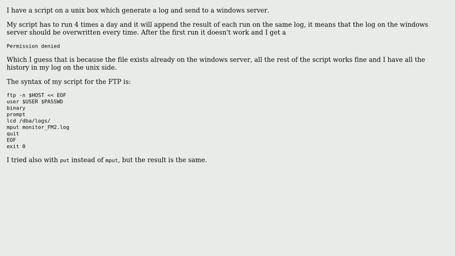 Unix & Linux: FTP doesn't overwrite - put Permission denied смотреть онлайн
