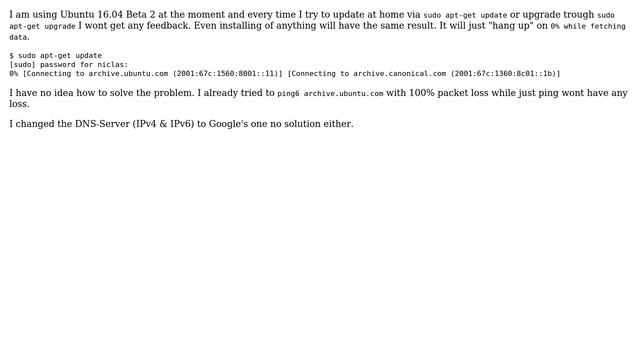 Problem with IPv6 sudo apt-get update/upgrade смотреть онлайн