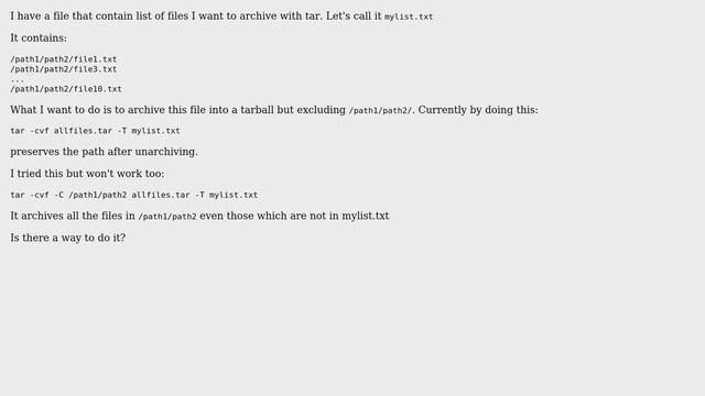 Ignoring path while archiving with TAR смотреть онлайн