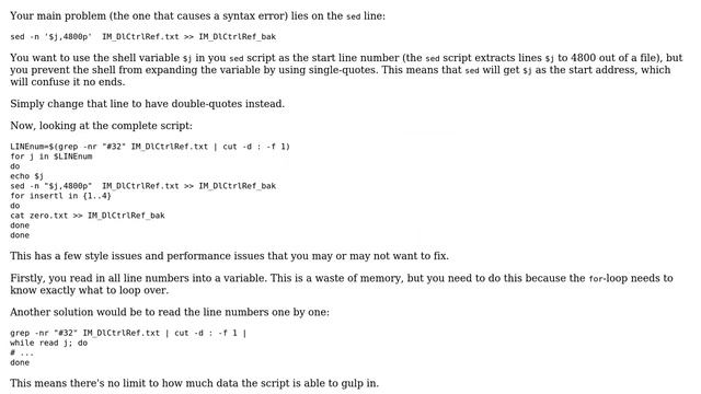 Unix & Linux: When i used sed -n ,why this err about sed -n ' $j,4800p' смотреть онлайн