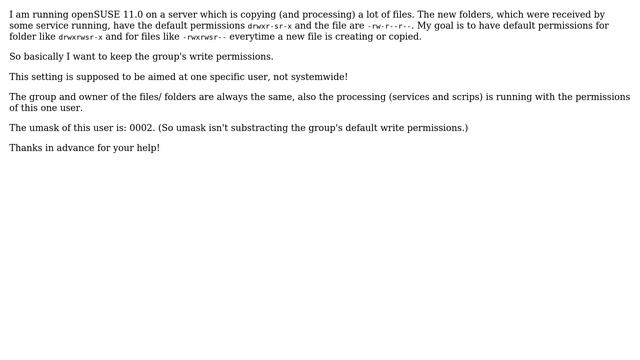 Set default file permissions: Creating files on Linux with group write permission смотреть онлайн