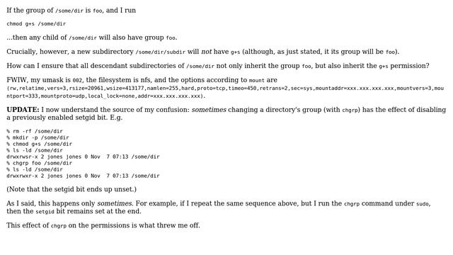 Unix & Linux: How to ensure all new subdirectories (and sub-subdirectories, etc.) have g+s? смотреть онлайн