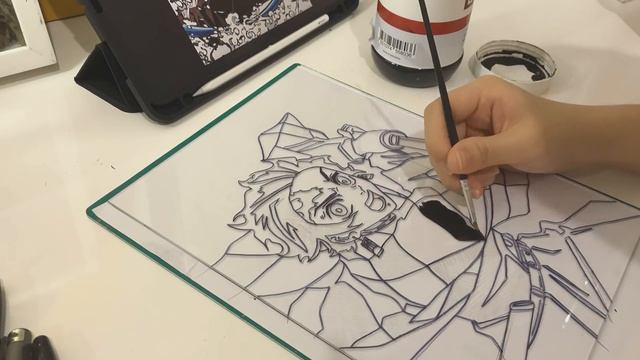 paint with me, anime glass painting | painting tanjiro kamado from demon slayer 🎨 смотреть онлайн