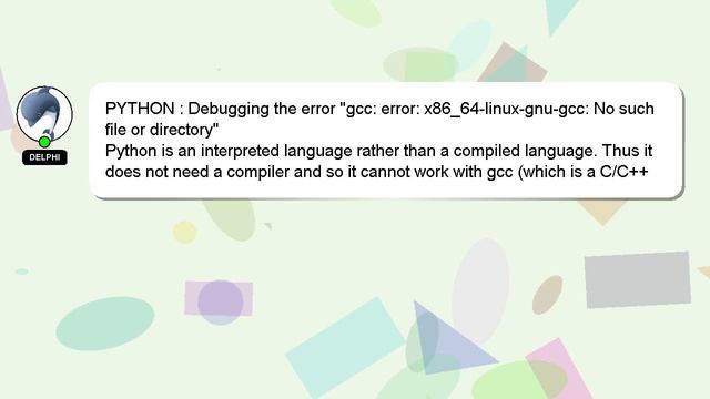 PYTHON : Debugging the error "gcc: error: x86_64-linux-gnu-gcc: No such file or directory" смотреть онлайн