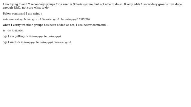 Unix & Linux: command to add multiple "secondary groups" for a user in Solaris смотреть онлайн