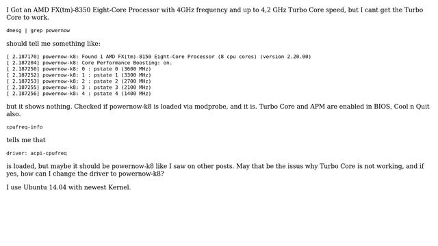 Ubuntu: AMD Turbo Core not working - Change CPU driver? смотреть онлайн