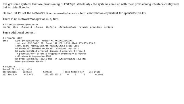 suse12: how to set default route via config file смотреть онлайн