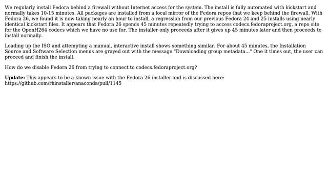 Unix & Linux: Disable Fedora 26 Installer from connecting to OpenH264 Repos смотреть онлайн
