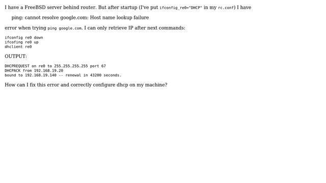 dhclient configuration on FreeBSD смотреть онлайн
