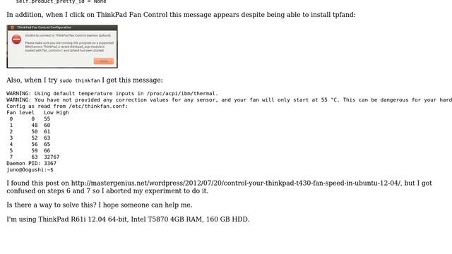Ubuntu: ThinkPad Fan Control error смотреть онлайн