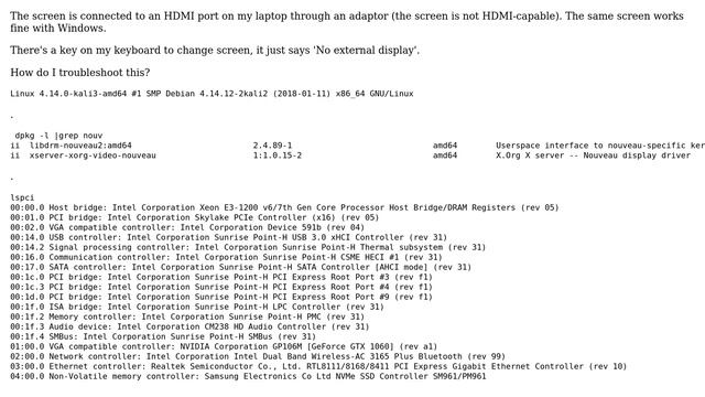 Kali Rolling can't connect to external display. How do I troubleshoot it? смотреть онлайн