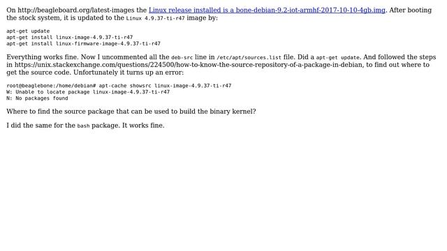 Where to find the source of the kernel package on a debian armhf BeagleBone Black build? смотреть онлайн