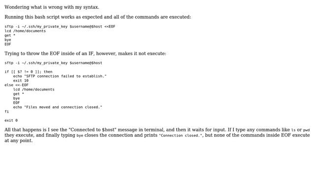 Unix & Linux: EOF statement in bash script doesn't execute in an IF statement смотреть онлайн