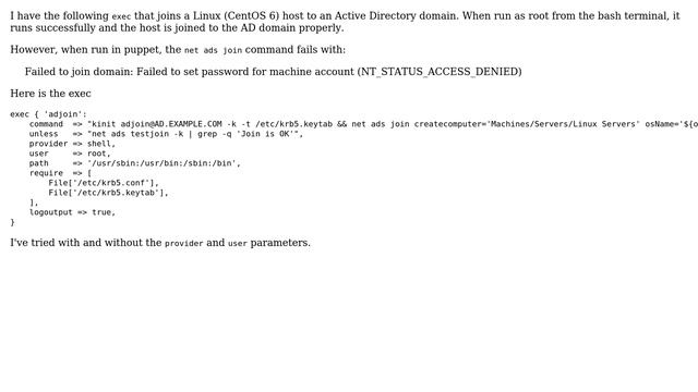 DevOps & SysAdmins: "net ads join" fails in puppet exec but runs OK directly from command line смотреть онлайн