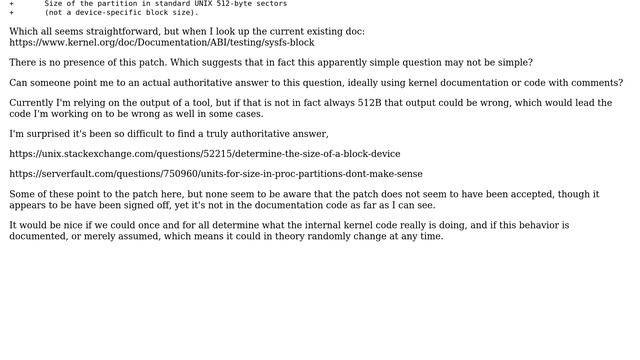 Documented Size Of Linux Kernel Partition Sector Size In Bytes