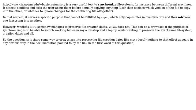 Unix & Linux: Can unison be made to preserve file creation dates? смотреть онлайн