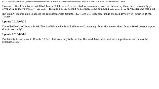 Ubuntu: Fresh install Ubuntu 16.04.1 unable to detect dmraid disk смотреть онлайн