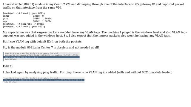 Why do I see VLAN tag in my ARP IP packet even though I have disabled the module 8021.q in... смотреть онлайн