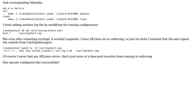 Get KERN_DEBUG messages into syslog on rhel7/centos7? смотреть онлайн