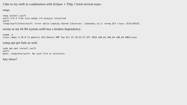 Unix & Linux: How to setup swift in Ubuntu 18.10? смотреть онлайн