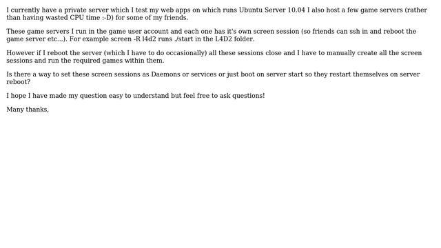 Open a screen session inside a certain user on boot Ubuntu Server Linux смотреть онлайн