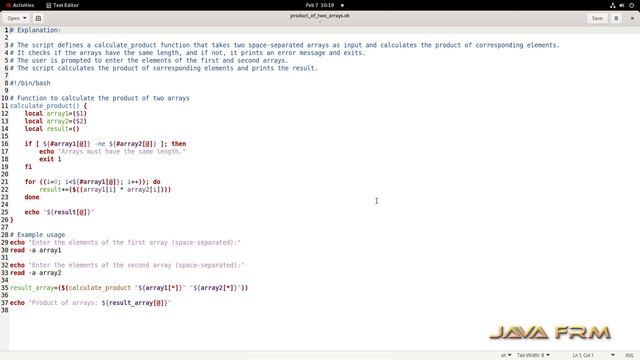 How to calculate product of two arrays using linux shell script - bash script examples in RHEL 9 смотреть онлайн