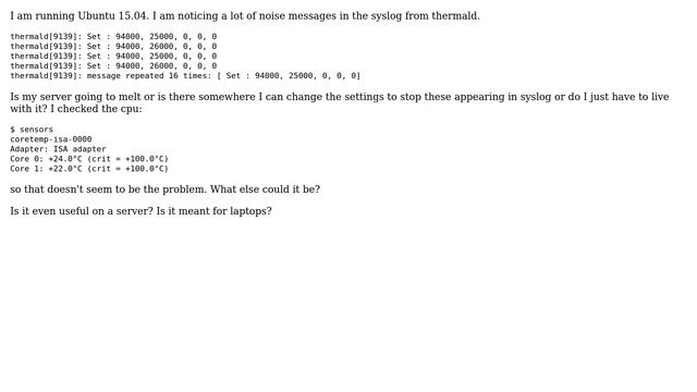 Ubuntu: Noise messages in the syslog from thermald смотреть онлайн