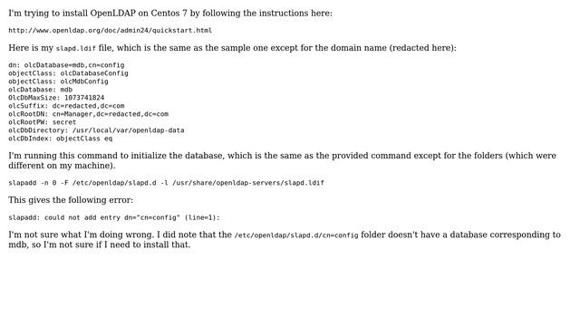 Installing OpenLDAP on Centos 7: Missing mdb Database? смотреть онлайн
